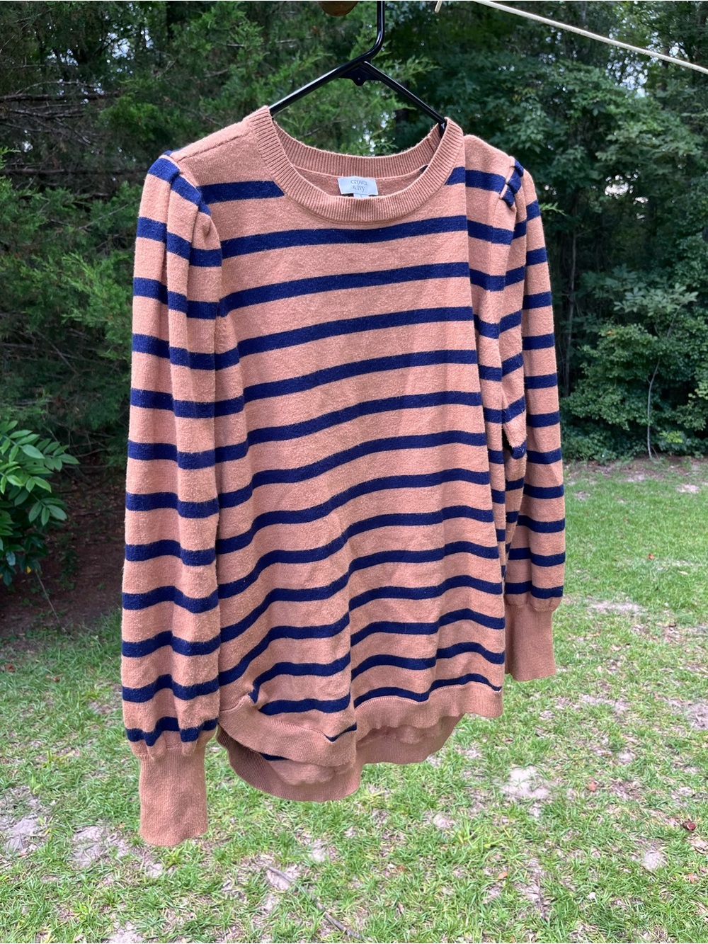 crown & ivy Brown and Navy Striped Crewneck Sweater